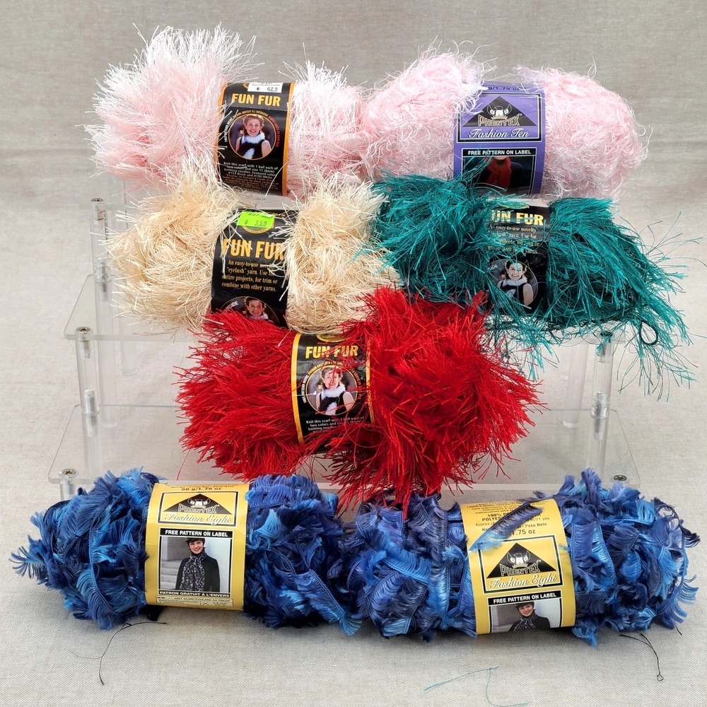Lot of 7 Fun / Fancy Fur Skeins - Lion / Phentex , Multi-Color NOS